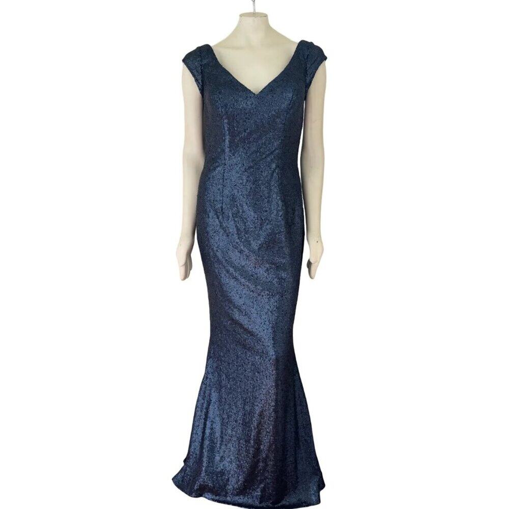 NEW BARI JAY 1617 Sequins Formal Gown Bridesmaid Dress in Navy Blue SZ 8